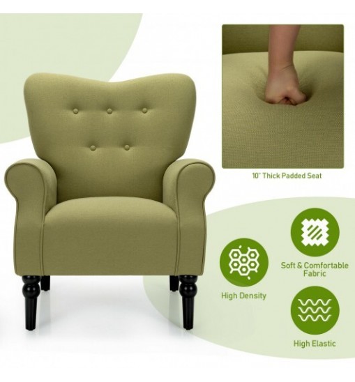 Modern Accent Chair with Tufted Backrest and Rubber Wood Avocado Legs-Yellow