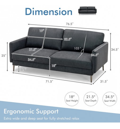 Modern Loveseat with Comfy Backrest Cushions-Gray