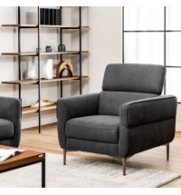 Modern Upholstered Single Sofa with Adjustable Headrest-Gray
