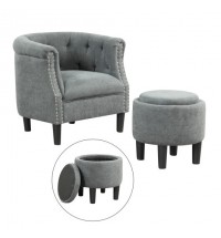 Modern Accent Chair with Ottoman Armchair Barrel Sofa Chair and Footrest-Grey