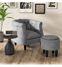 Modern Accent Chair with Ottoman Armchair Barrel Sofa Chair and Footrest-Grey