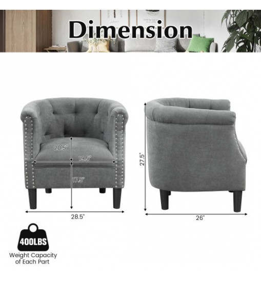 Modern Accent Chair with Ottoman Armchair Barrel Sofa Chair and Footrest-Grey