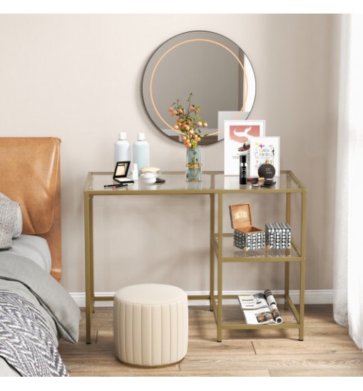 Modern Console Table with 2 Open Shelves and Metal Frame-Golden