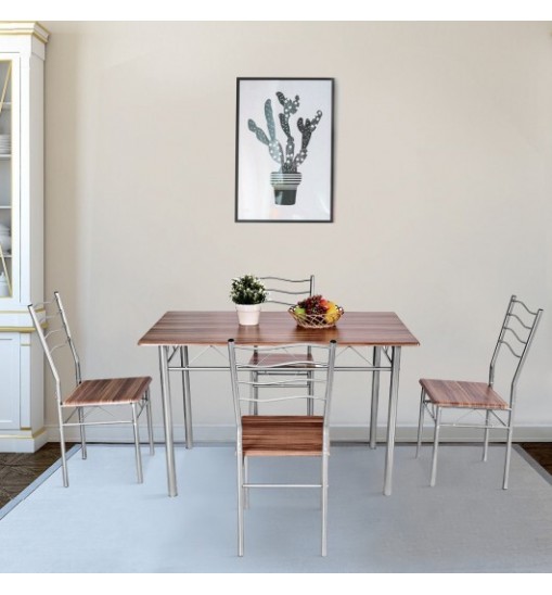 5 Pieces Wood Metal Dining Table Set with 4 Chairs-Natural