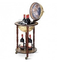 17 Inch Italian Style Design Wooden Globe Liquor Bottle Wine Rack with Wheels
