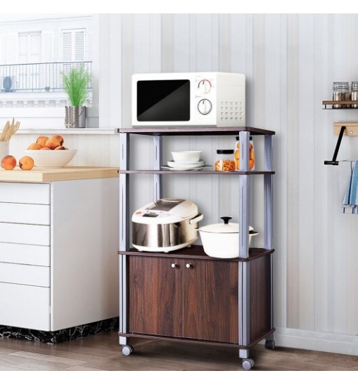 Microwave Rack Stand Rolling Storage Cart-Walnut Microwave Rack Stand Rolling Storage Cart-Walnut