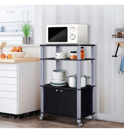 Microwave Rack Stand Rolling Storage Cart-Walnut Microwave Rack Stand Rolling Storage Cart-Walnut