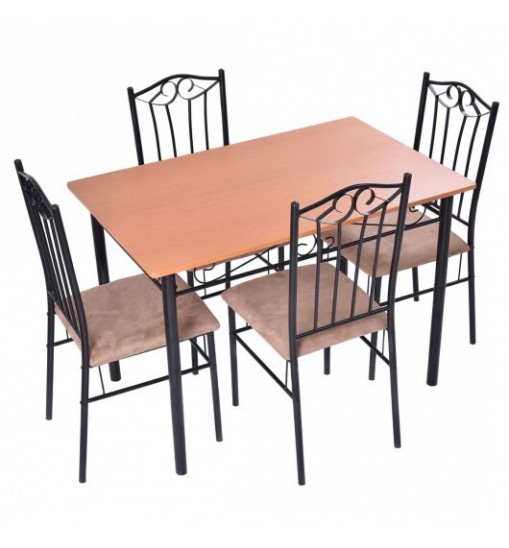 5 Pieces Dining Set Wooden Table and 4 Cushioned Chairs