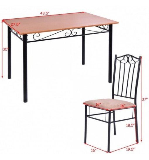 5 Pieces Dining Set Wooden Table and 4 Cushioned Chairs