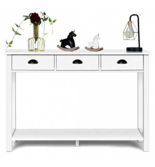 Wooden Console Table with 3 Drawers and 2-Tier Shelves