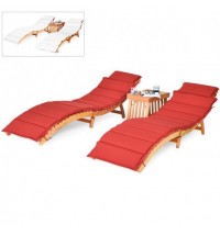 3 Pieces Folding Patio Eucalyptus Wood Lounge Chair Set with Foldable Side Table