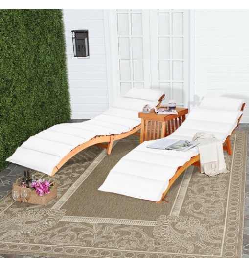 3 Pieces Folding Patio Eucalyptus Wood Lounge Chair Set with Foldable Side Table