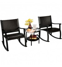 3 Pieces Patio Rattan Furniture Set with Coffee Table and Rocking Chairs