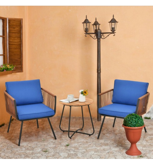 3 Pieces Patio Bistro Furniture Set with Armrest and Soft Cushions