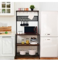 4-Tier Kitchen Rack Stand with Hooks and Mesh Panel