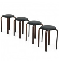 Set of 4 Bentwood Round Stool Stackable Dining Chairs with Padded Seat-Black