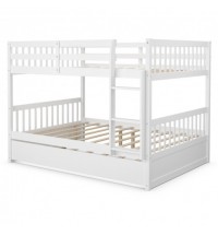 Full over Full Bunk Bed Platform Wood Bed with Ladder-White