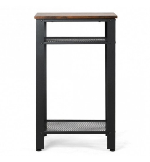 3-Tier Industrial End Table with Metal Mesh Storage Shelves