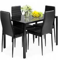 5 Pieces Metal Frame and Glass Tabletop Dining Set