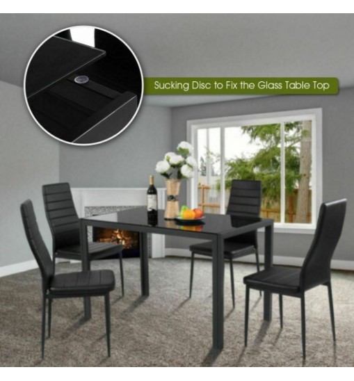 5 Pieces Metal Frame and Glass Tabletop Dining Set
