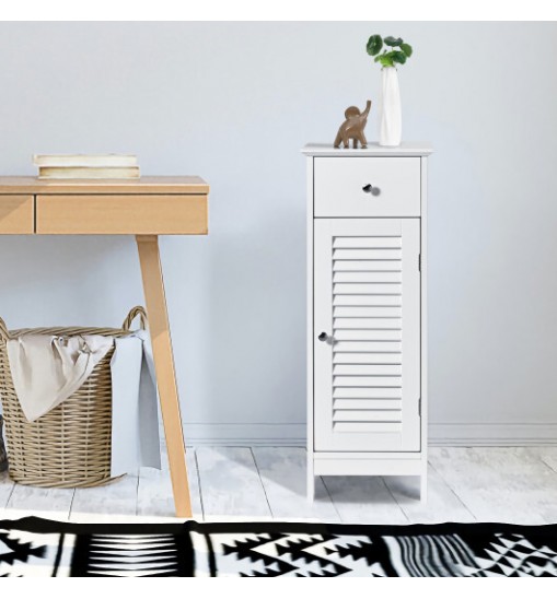 Woodern Bathroom Floor Storage Cabinet with Drawer and Shutter Door-White