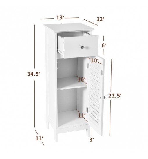 Woodern Bathroom Floor Storage Cabinet with Drawer and Shutter Door-White