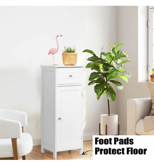 Wooden Bathroom Floor Storage Cabinet with Drawer and Shelf