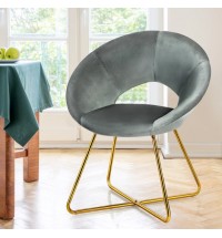 Modern Accent Velvet Dining Arm Chair with Golden Metal Legs and Soft Cushion-Dark Green