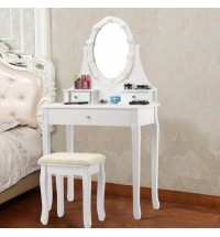 3 Drawers Lighted Mirror Vanity Dressing Table Stool Set-Black