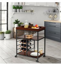 3 Tiers Storage Bar Serving Cart with Wine Rack