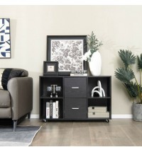 2 Drawer Wood Mobile File Cabinet with 4 Open Compartments-Black