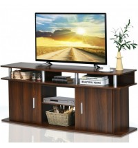 63 Inch TV Entertainment Console Center with 2 Cabinets-Walnut