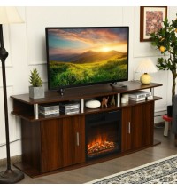 63 Inch TV Entertainment Console Center with 2 Cabinets-Walnut