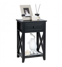 Storage End Bedside Drawer Nightstand w/ Bottom Shelf-Black