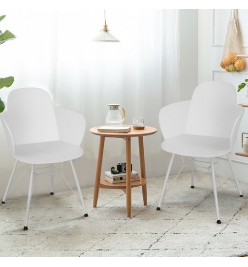 Set of 2 Metal Frame Modern Petal-Shape Plastic Dining Chairs-Black
