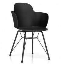 Set of 2 Metal Frame Modern Petal-Shape Plastic Dining Chairs-Black