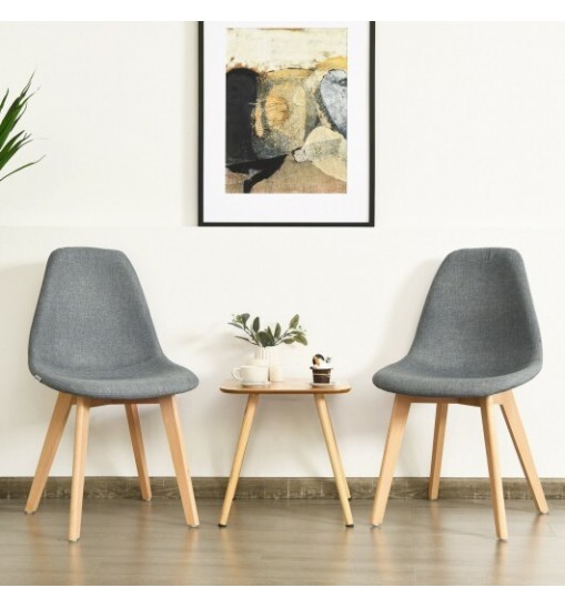 2 Pieces Modern Dining Chair Set with Wood Legs and Fabric Cushion Seat