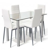 5 Pieces Dining Set with 4 PVC Leather Chairs