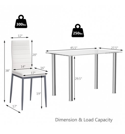 5 Pieces Dining Set with 4 PVC Leather Chairs