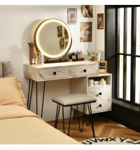 Modern Dressing Table with Storage Cabinet-White