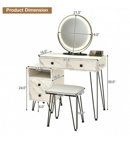 Modern Dressing Table with Storage Cabinet-White