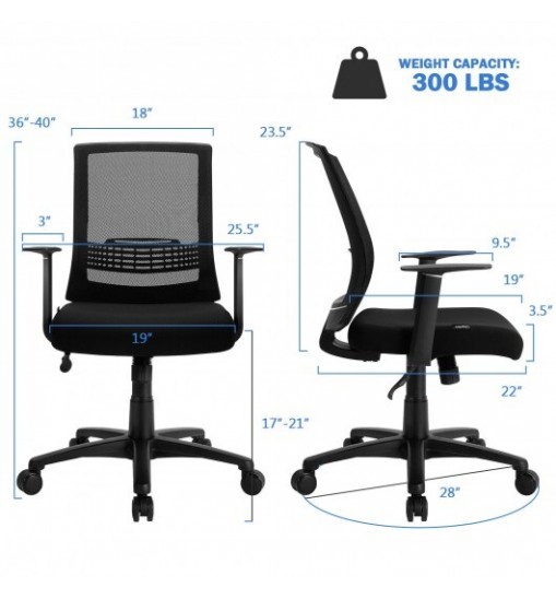 Adjustable Mid Back Mesh Office Chair with Lumbar Support Adjustable Mid Back Mesh Office Chair with Lumbar Support