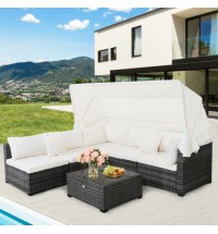 6 Pieces Patio Rattan Furniture Set with Retractable Canopy