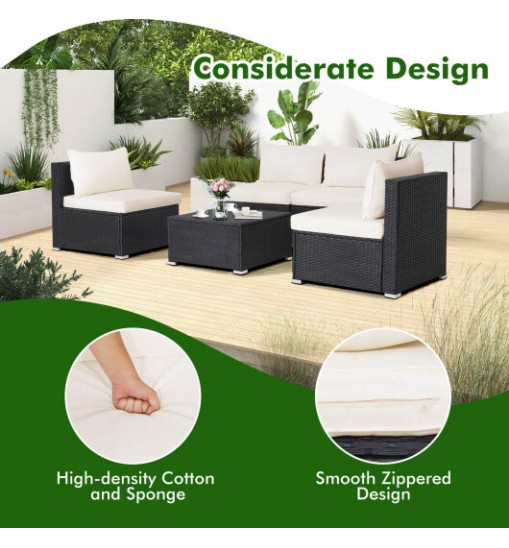 5 Pieces Outdoor Patio Furniture Set with Cushions and Coffee Table