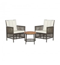 3 Pieces Patio Rattan Furniture Set with Cushioned Sofas and Wood Table Top-White