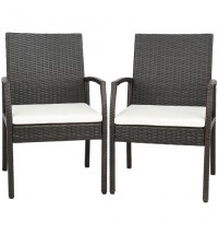 2 Pieces Patio Wicker Dining Armchair Set with Soft Zippered Cushion-Set of 2