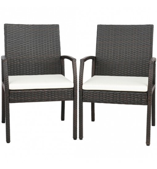 2 Pieces Patio Wicker Dining Armchair Set with Soft Zippered Cushion-Set of 2