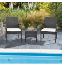2 Pieces Patio Wicker Dining Armchair Set with Soft Zippered Cushion-Set of 2