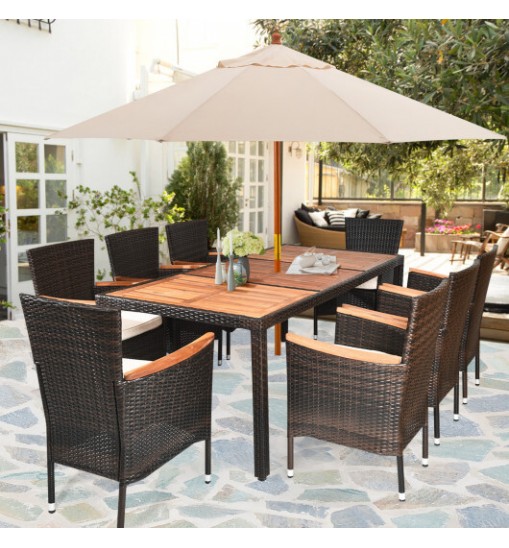 9 Piece Outdoor Dining Set with Umbrella Hole