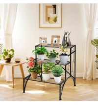 3-Tier Metal Plant Rack Garden Shelf in Stair Style